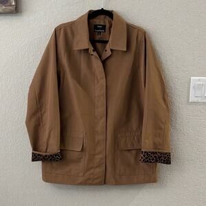 Dennis by Dennis Basso Tan Trench Coat with Leopard Trim Size Medium